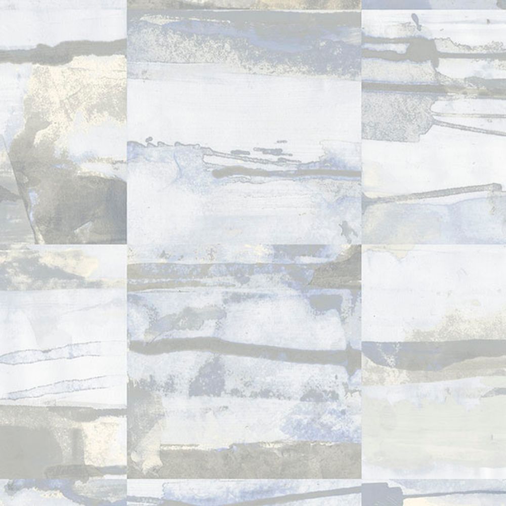 Patton Wallcoverings FW36812 Fresh Watercolors Aquarelle Tile Wallpaper in Blue, Cream & Greys